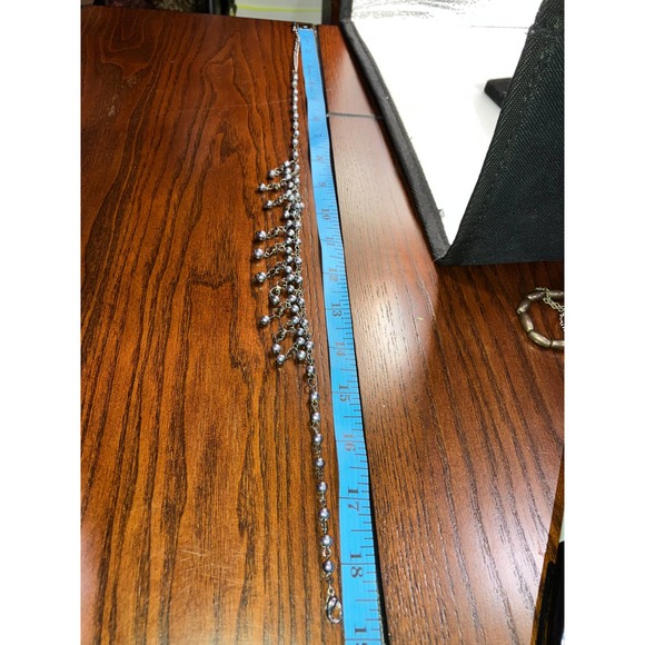 Rhinestones and Silver-Tone Beads on Gray Chain Necklace Vintage! - Picture 8 of 9